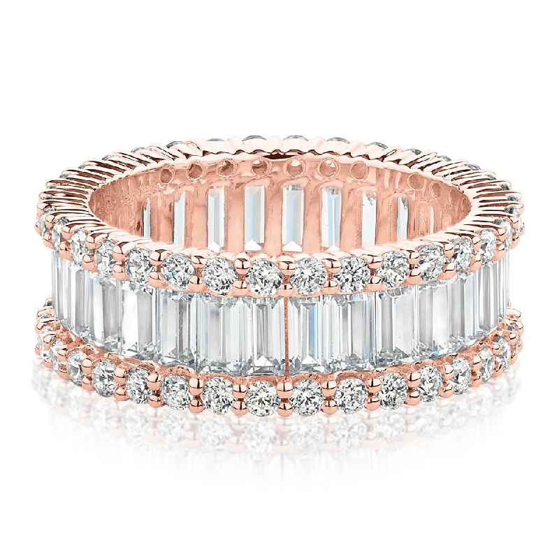 Classic Silver Rings-All-rounder eternity band with 5.4 carats* of diamond simulants in 10 carat rose gold