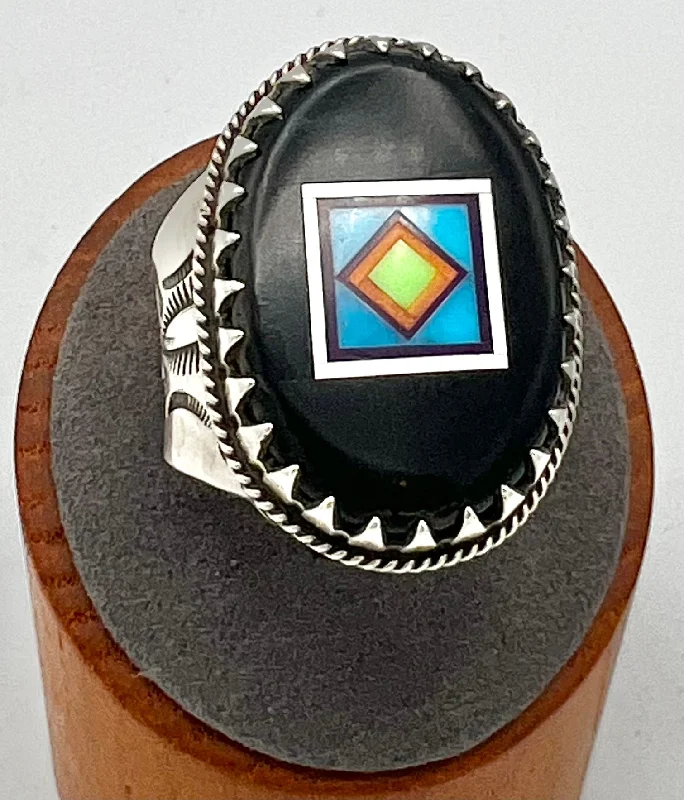 Pear-Shaped Diamond Rings-Ring- Aldrich Onyx, Turquoise, Sterling Silver