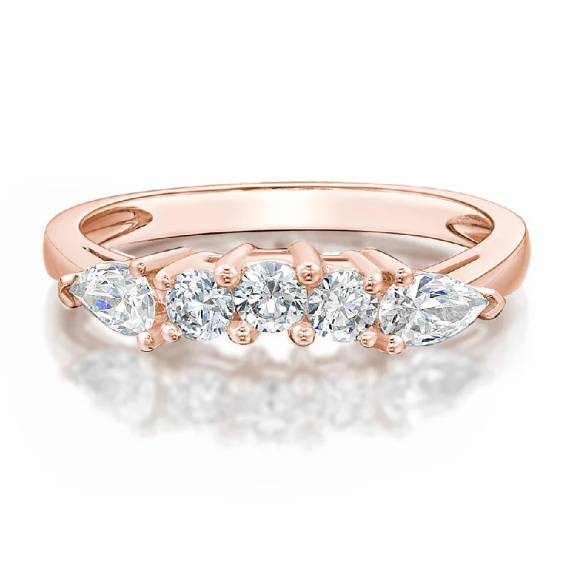 Stylish Gemstone Rings-Curved wedding or eternity band with 0.83 carats* of diamond simulants in 14 carat rose gold