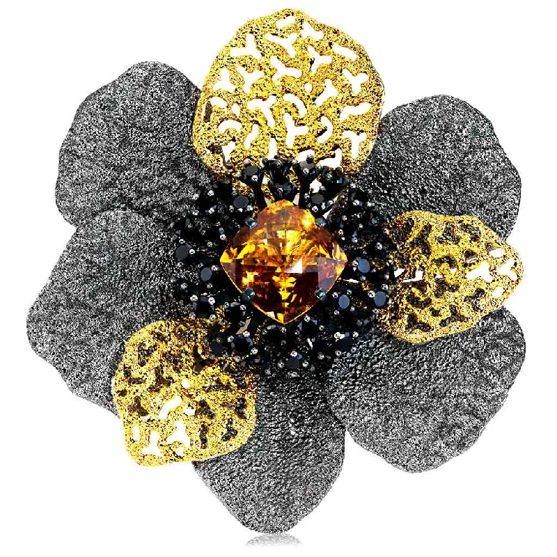 Unique Gemstone-Studded Brooch-Silver Coronaria Brooch/Pendant with Spinel & Citrine