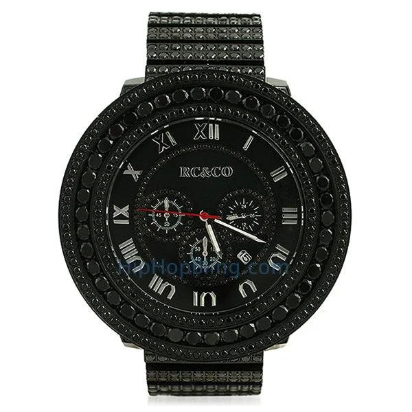 Men’s Watches with Multi-Layer Dials-RC&Co Fully Custom CZ Black HipHop Watch