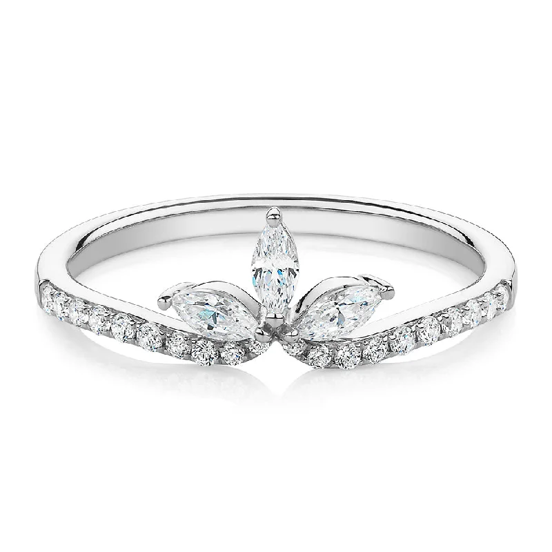 Princess Cut Engagement Rings-Marquise curved wedding or eternity band with 0.41 carats* of diamond simulants in 10 carat white gold