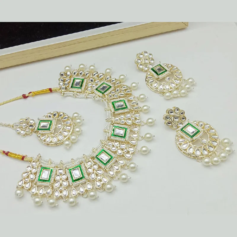 Beaded Tribal Necklaces-SP Jewellery Gold Plated Kundan Stone And Beads Necklace Set