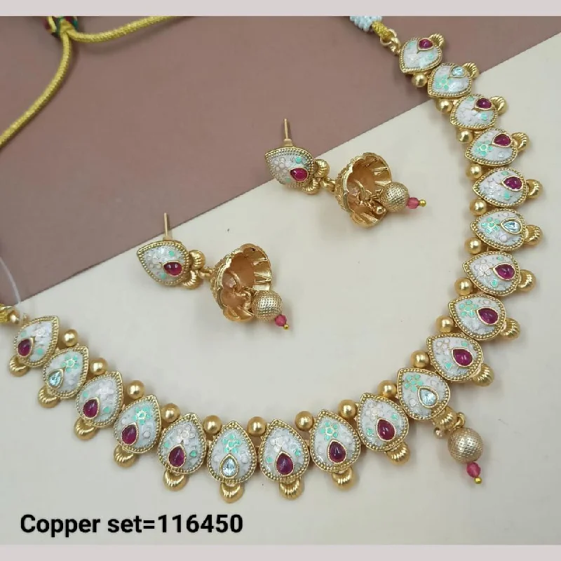 Unique Crystal Necklaces-Padmawati Bangles Gold Plated Pota Stone And Pearls Meenakari Necklace Set