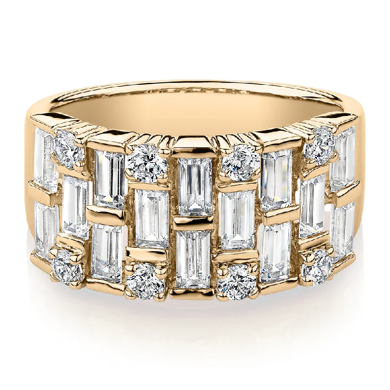 Sterling Silver Rings for Women-Dress ring with 2.44 carats* of diamond simulants in 10 carat yellow gold