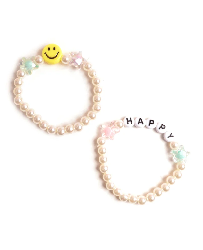 Elegant Silver Cuff Bracelets-Remember be "HAPPY" Kids Bracelet Set