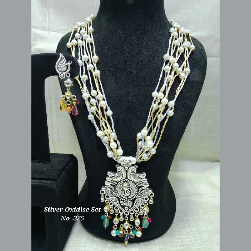 Simple Beaded Necklaces-Jyoti Arts Oxidised Plated Long Necklace Set