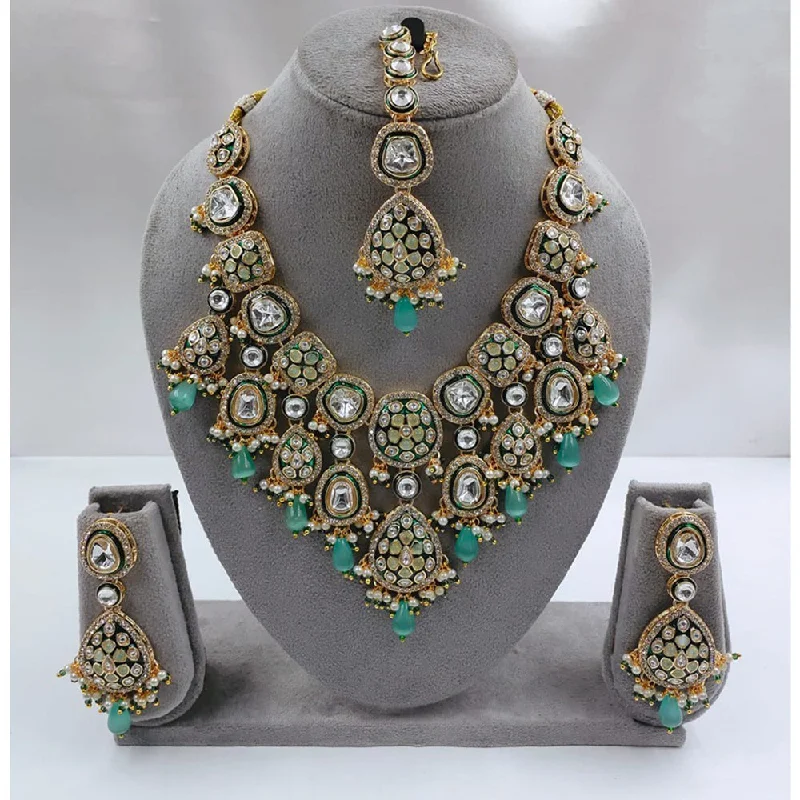 Double Layer Necklaces-Akruti Collection Gold Plated Kundan Stone And Beads Necklace Set