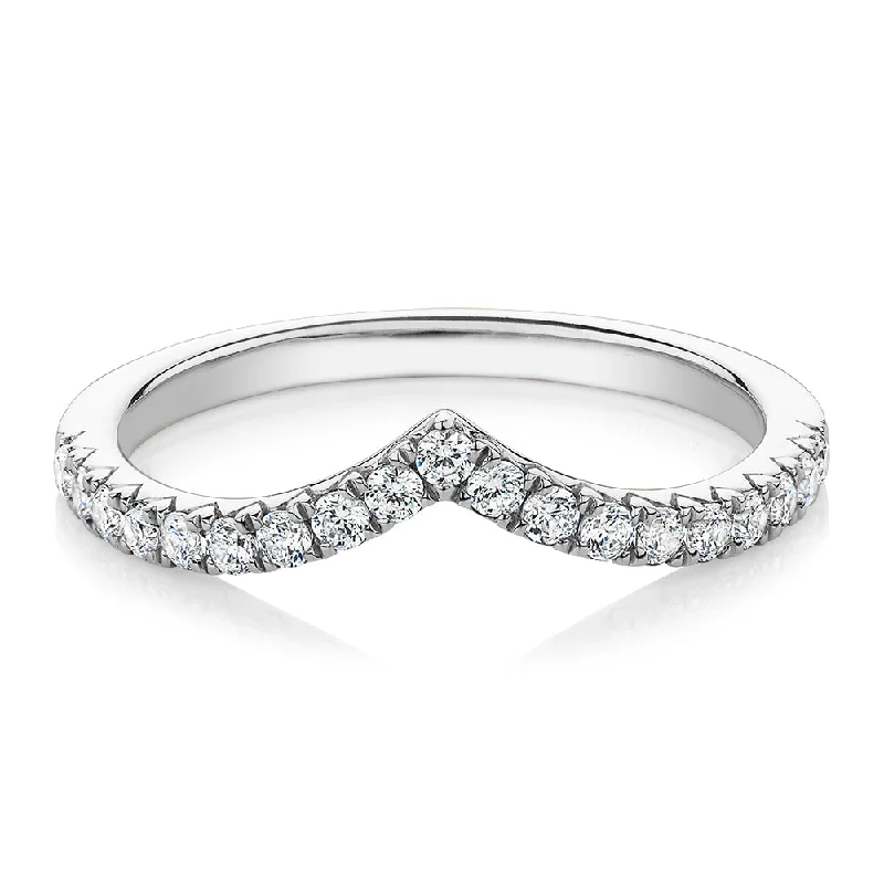 Black Diamond Rings-Round Brilliant curved wedding or eternity band with 0.57 carats* of diamond simulants in 10 carat white gold