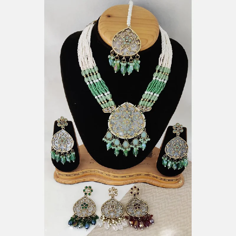 Long Silver Necklaces-Rani Sati Jewels Gold Plated Long Necklace Set