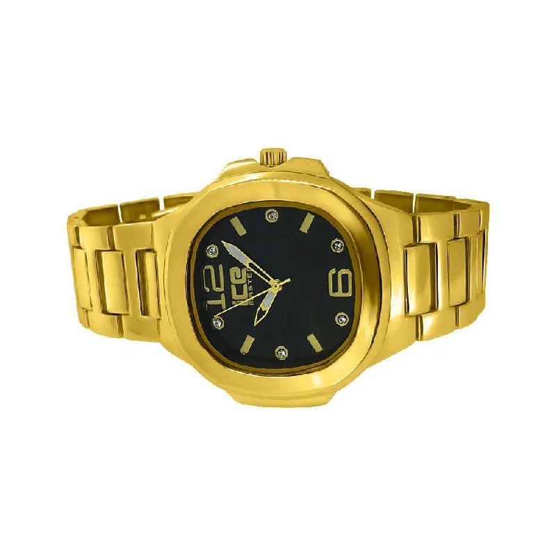 Digital Fitness Watches-Gold Modern Fashion Metal Watch Black Dial