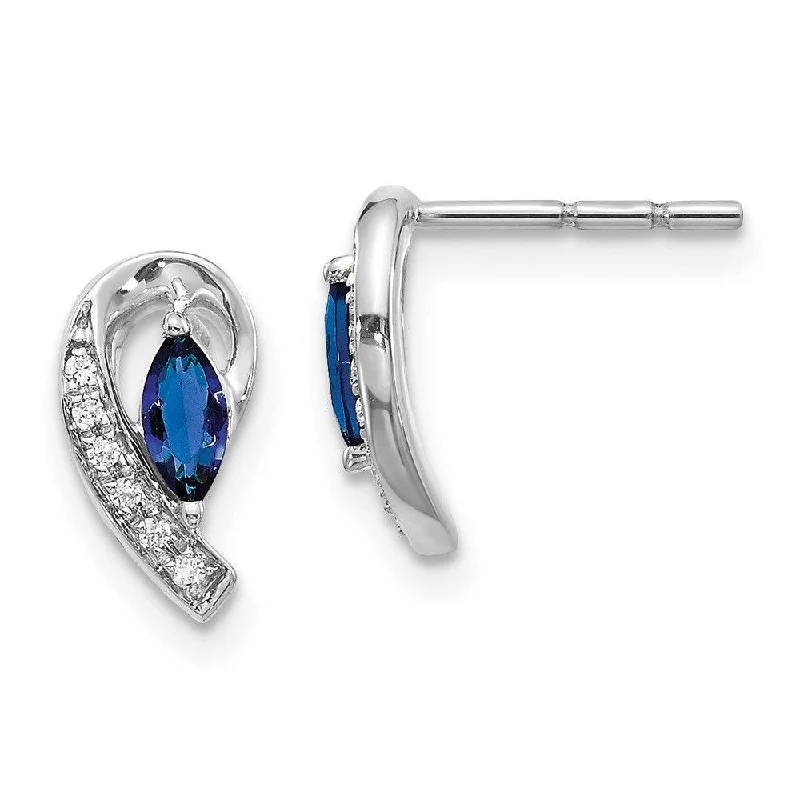 Wedding Earrings for Guests-14K White Gold Diamond Sapphire Post Earrings