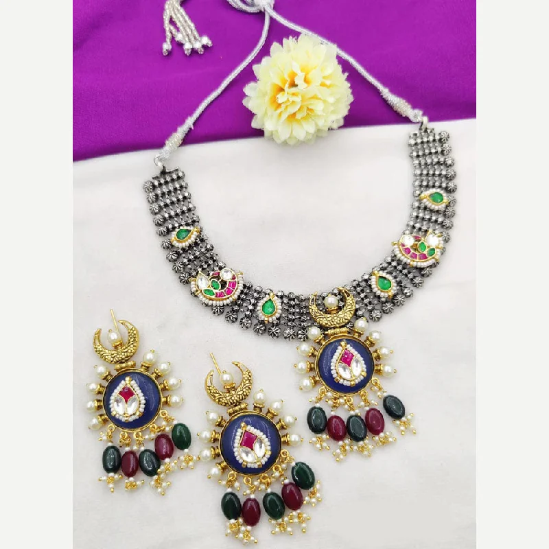 Bold Statement Chain Necklaces-Fancyla 2 Tone Plated Kundan Stone And Pearls Necklace Set