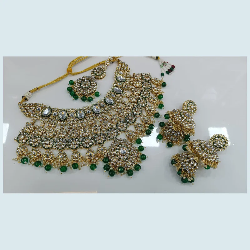 Gemstone Pendant Necklaces-Rani Sati Jewels Gold Plated Kundan And Pearl Choker Necklace Set