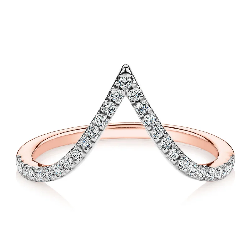 Custom Rose Gold Rings-Round Brilliant curved wedding or eternity band in 10 carat rose gold