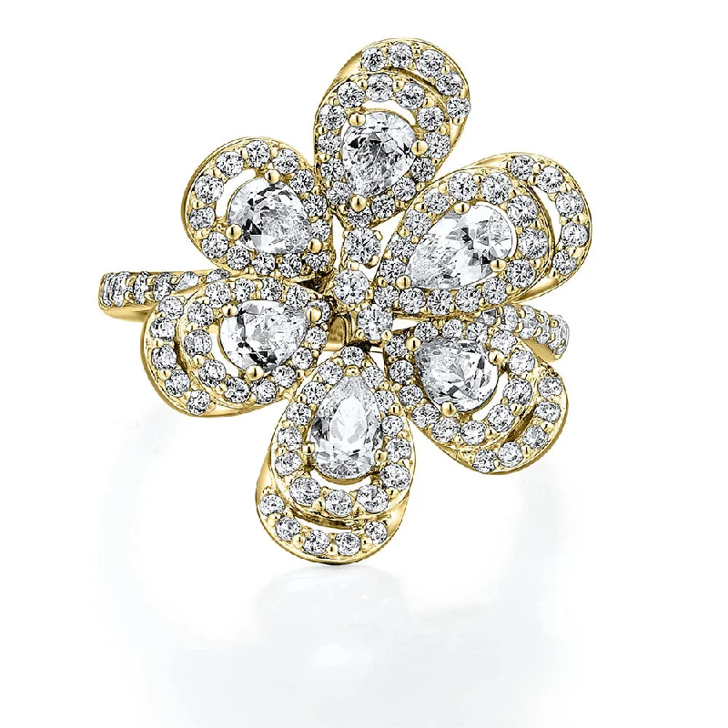 Large Gold Cocktail Rings-Dress ring with 2.11 carats* of diamond simulants in 10 carat yellow gold