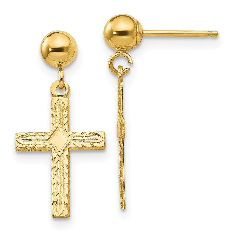 Custom Gemstone Earrings-14k Polished & Textured Cross Earrings