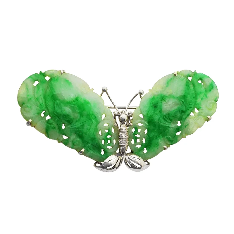 Classic Wedding Brooch for Bridesmaids-Jade Butterfly Brooch/Pin (14K)