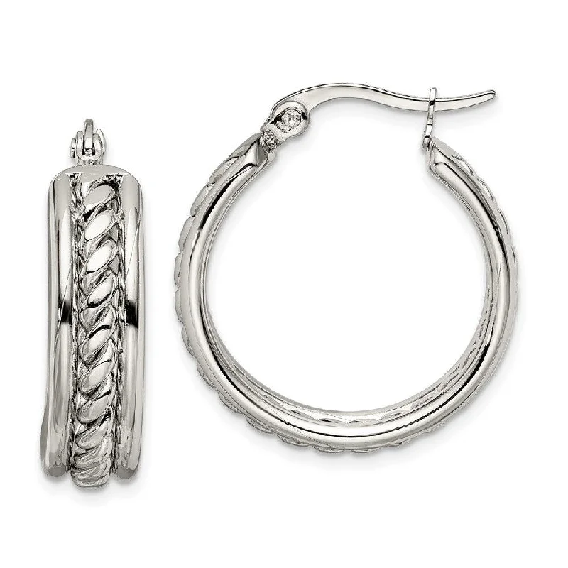 Chic Crystal Earrings-Stainless Steel 25mm Twisted Middle Hoop Earrings