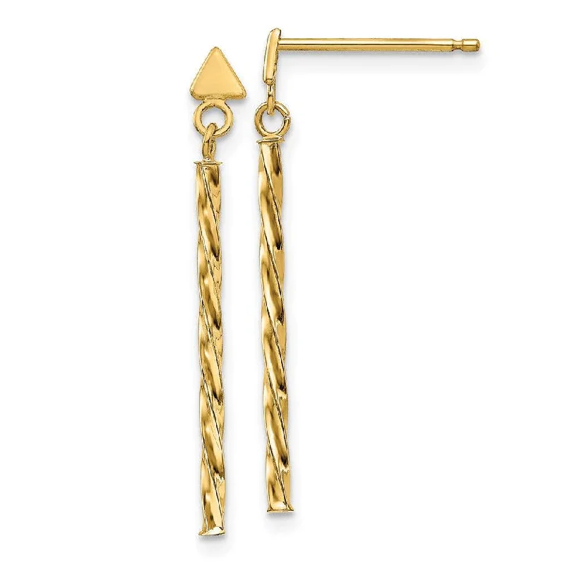 Minimalist Earrings for Work-14k Polished Twist Bar Dangle Earrings