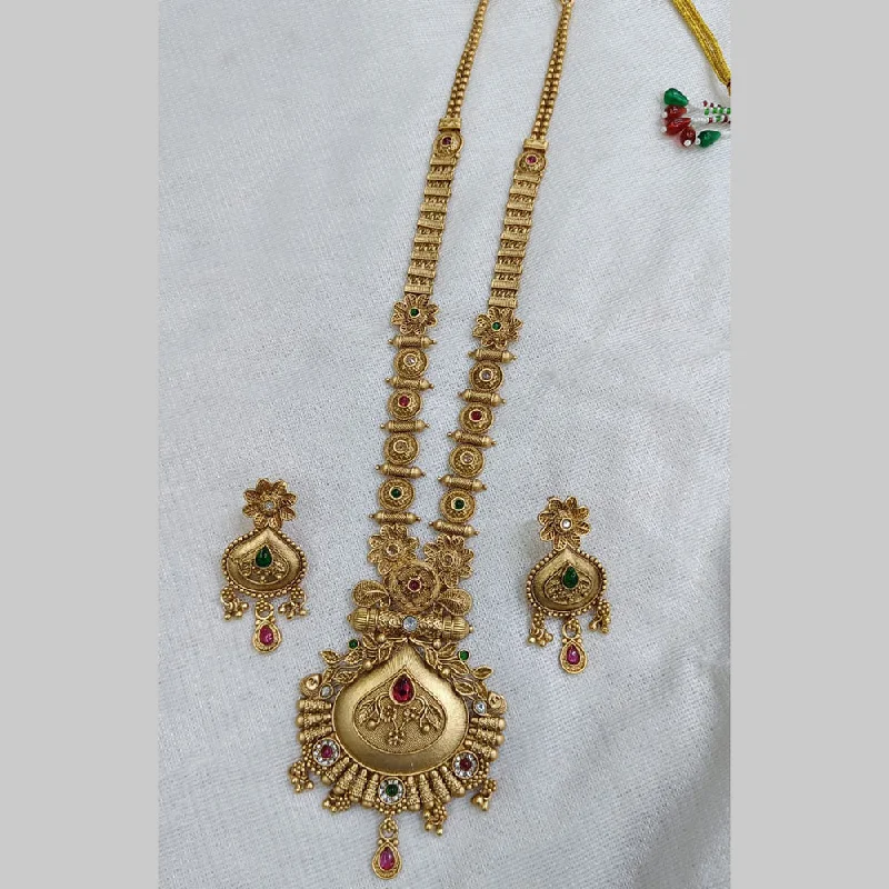 Beaded Tribal Necklaces-Rani Sati Jewels Gold Plated Pota Long Necklace Set