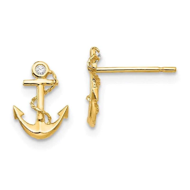 Chic Silver Stud Earrings-Madi K Kid's 14k  CZ  Anchor Post Earrings