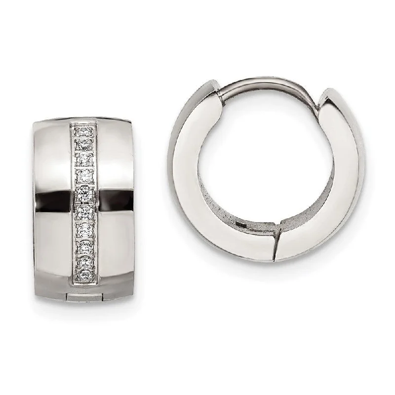 Classic Silver Earrings-Stainless Steel Polished with Preciosa Crystal 7mm Hinged Hoop Earrings