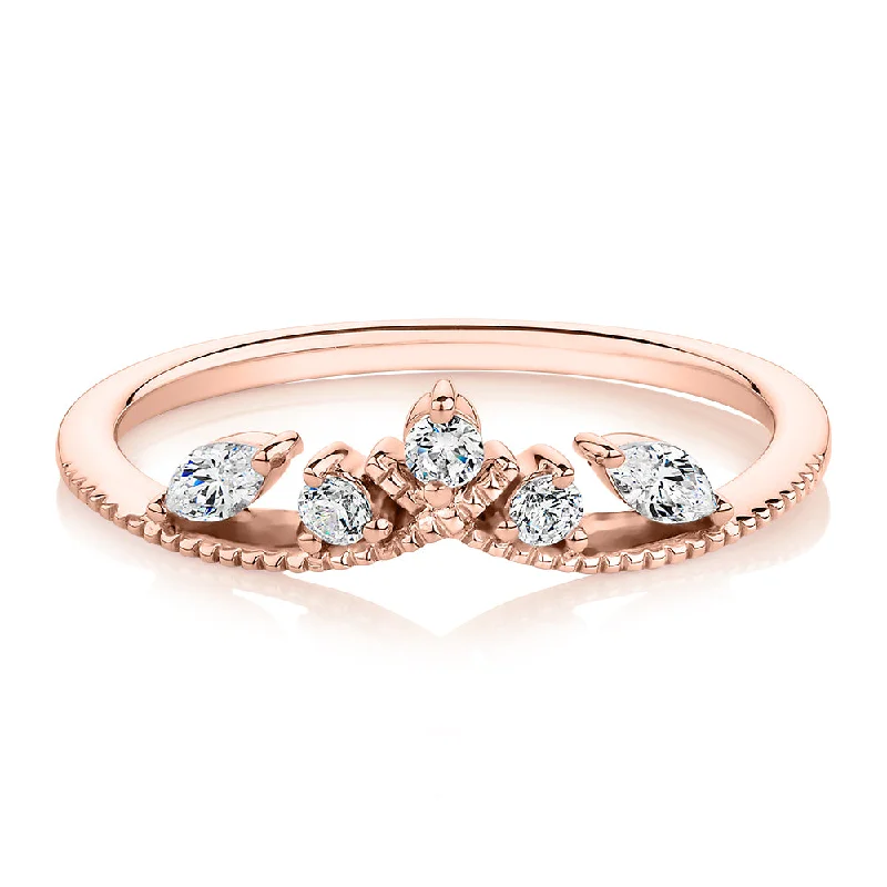 Designer Diamond Rings-Round Brilliant curved wedding or eternity band with 0.29 carats* of diamond simulants in 10 carat rose gold