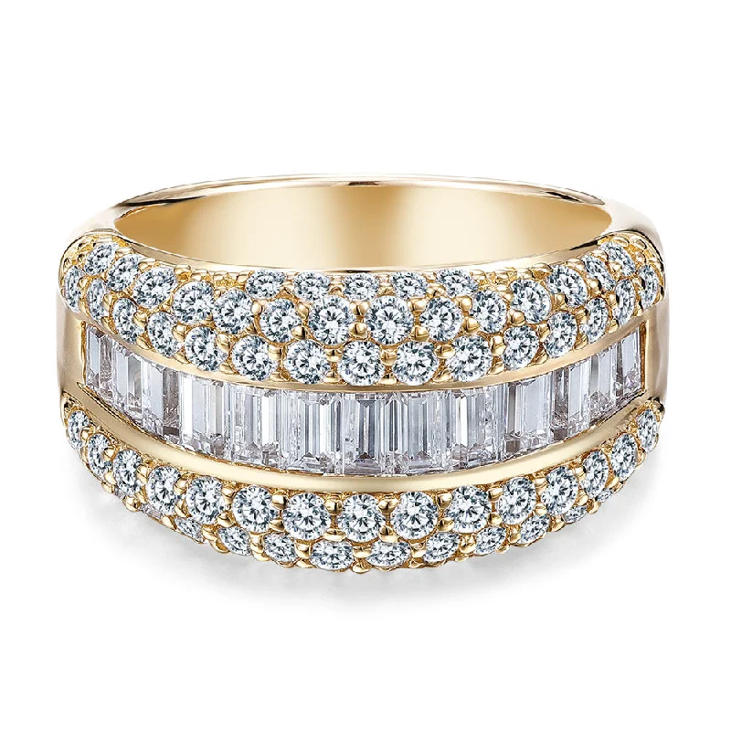 Matching Promise Rings-Round Brilliant and Baguette Dress ring with 2.65 carats* of diamond simulants in 10 carat yellow gold