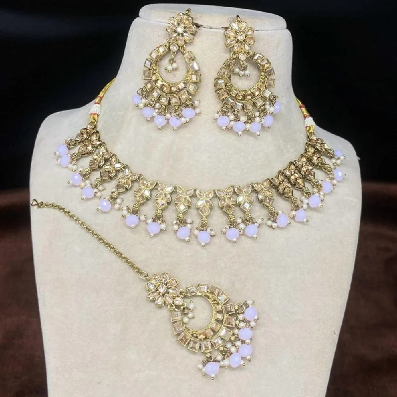 Elegant Turquoise Necklaces-Amoliya Jewels Gold Plated Kundan Stone And Beads Necklace Set