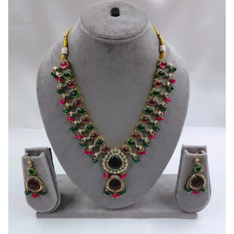 Custom Birthstone Necklaces-Akruti Collection Gold Plated Crystal Stone And Beads Necklace Set