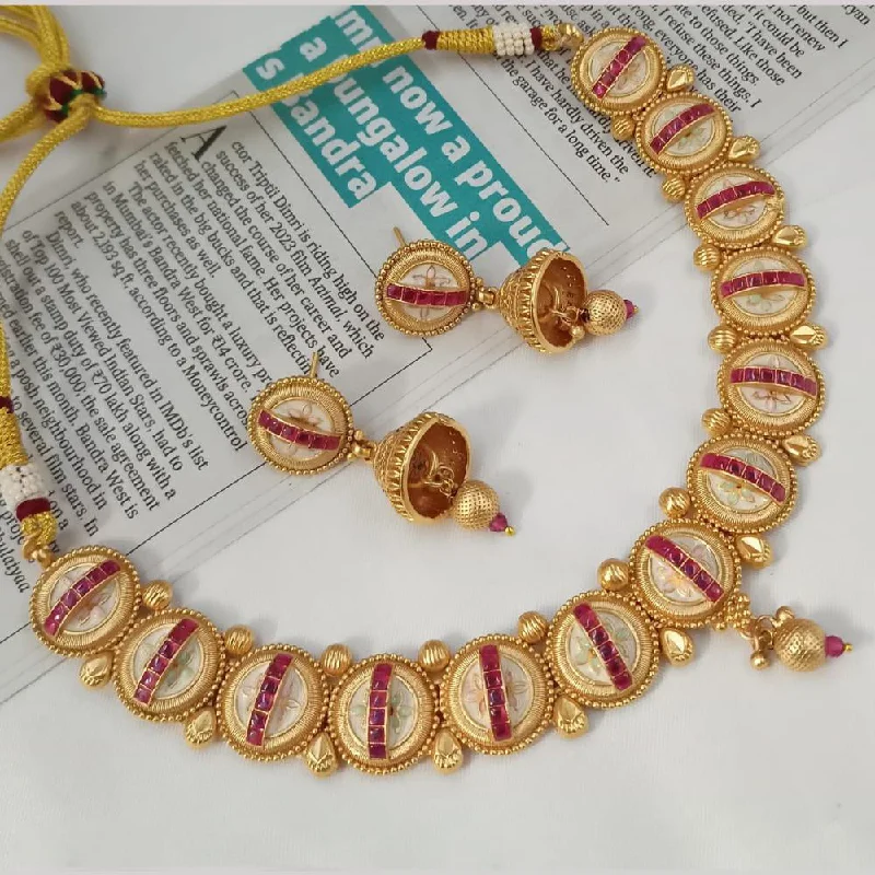 Fashionable Charm Necklaces-Padmawati Bangles Gold Plated Pota Stone And Pearls Meenakari Necklace Set