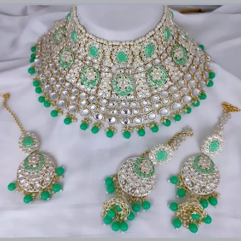 Crystal Heart Necklaces-Gehana Mahal Gold Plated Kundan Stone Necklace Set