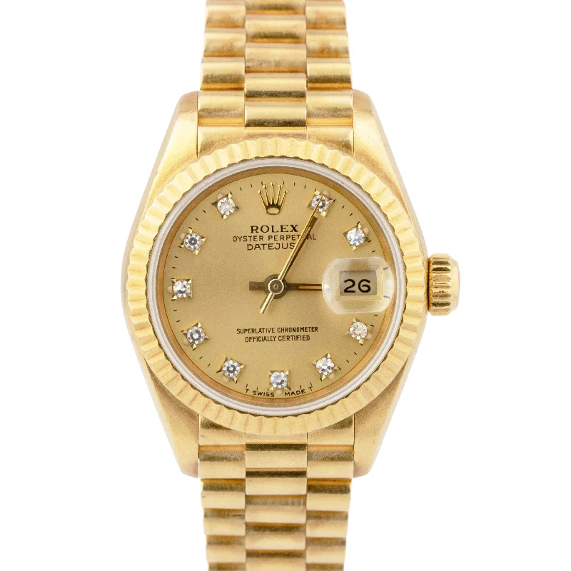 Solar Watches for Hiking Adventures-UNPOL. Ladies Rolex DateJust President 26mm Diamond Champagne Dial Watch 69178