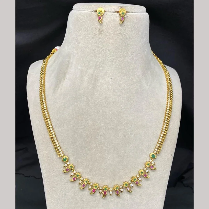 Luxury Silver Necklaces-Amoliya Jewels Gold Plated Pota Stone And Pearls Necklace Set