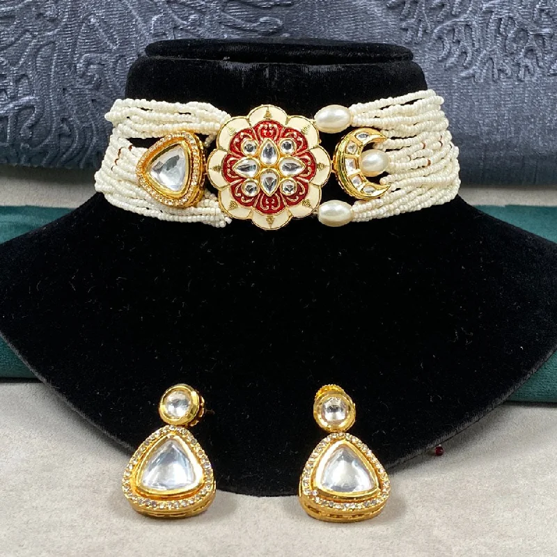 Minimalist Pendant Necklaces-Amoliya Jewels Brass Polki Kundan Choker Necklace Set