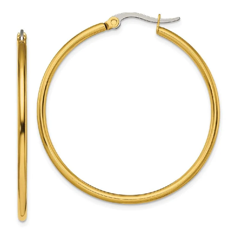 Art Deco Earrings-Stainless Steel Gold IP plated 40mm Hoop Earrings