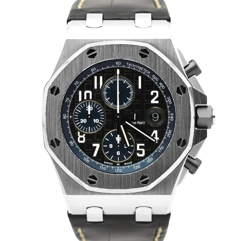 Smart Watches with Music Control-UNPOL. Audemars Piguet Royal Oak Offshore Black Leather 42mm Steel 26470ST Watch