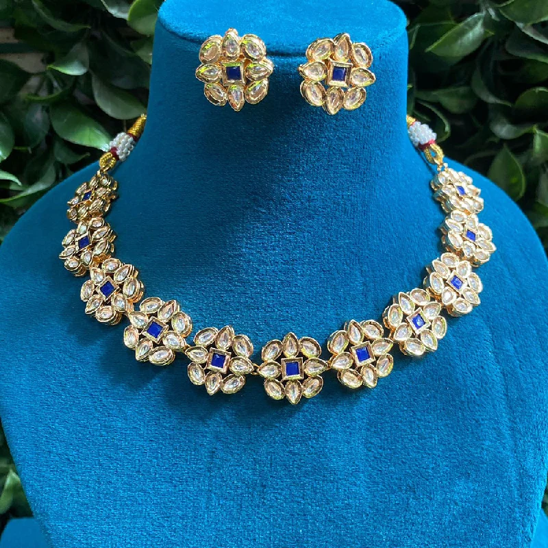 Gold Necklaces for Bridesmaids-Royal Kundan Jewellery Gold Plated Polki Kundan Necklace Set