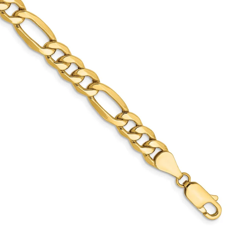 Luxury Bracelets with Diamonds-14K 8 inch 6.25mm Semi-Solid Figaro with Lobster Clasp Bracelet