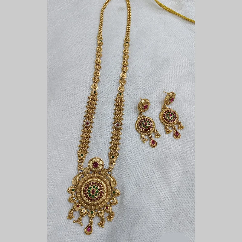 Personalized Name Plate Necklaces-Rani Sati Jewels Gold Plated Pota Long Necklace Set