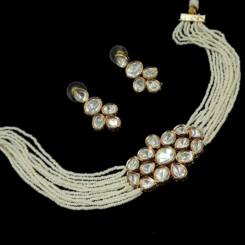 Custom Engraved Necklaces-Padmawati Bangles Gold Plated Kundan And Pearl Choker Necklace Set