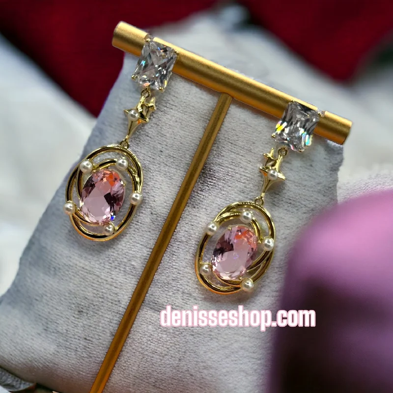 Sparkling Gem Earrings-14k Pink Stone Earrings E242