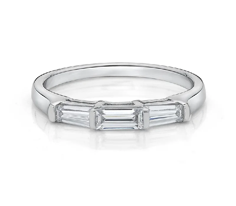 Engraved Wedding Rings-Wedding or eternity band with 0.66 carats* of diamond simulants in 14 carat white gold