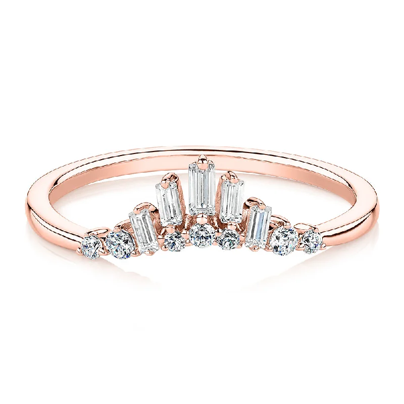 Simple Engagement Rings-Baguette curved wedding or eternity band with 0.35 carats* of diamond simulants in 10 carat rose gold