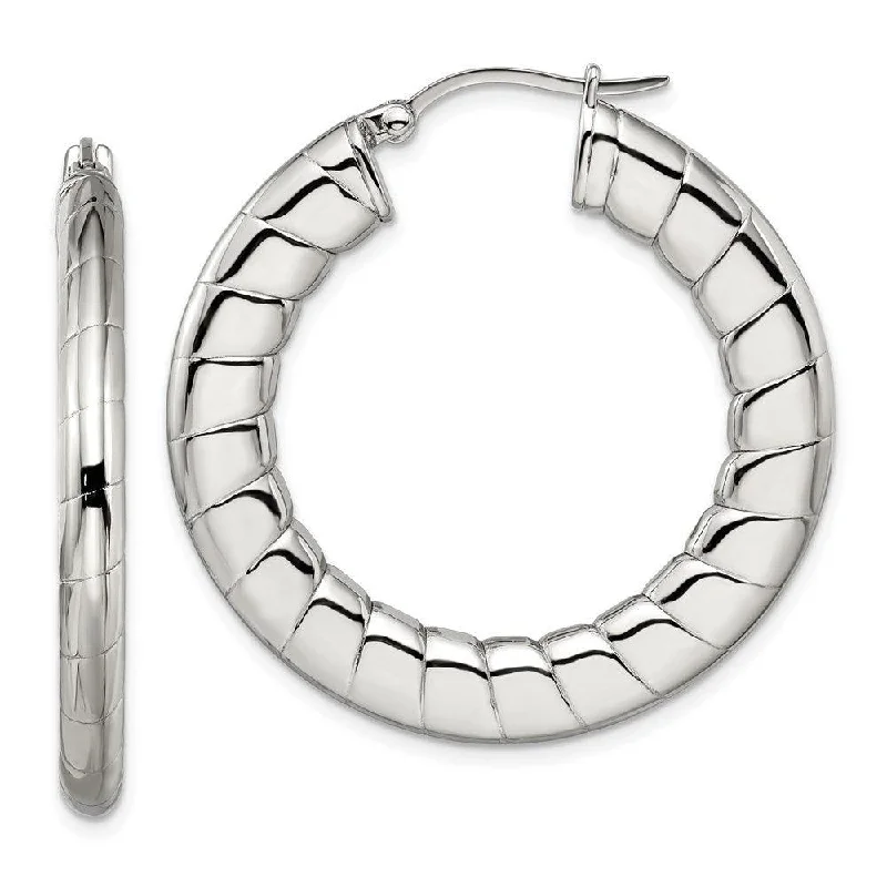 Fashion Earrings for Special Occasions-Stainless Steel Textured Hollow Hoop Earrings