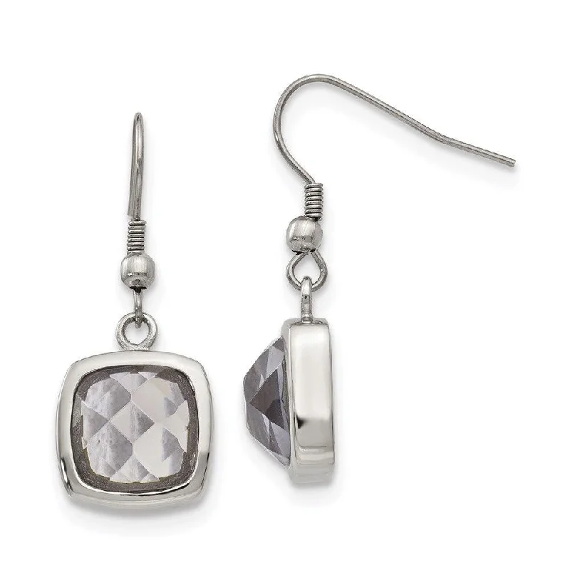 Custom Metal Earrings-Stainless Steel Polished Square Glass Shepherd Hook Earrings