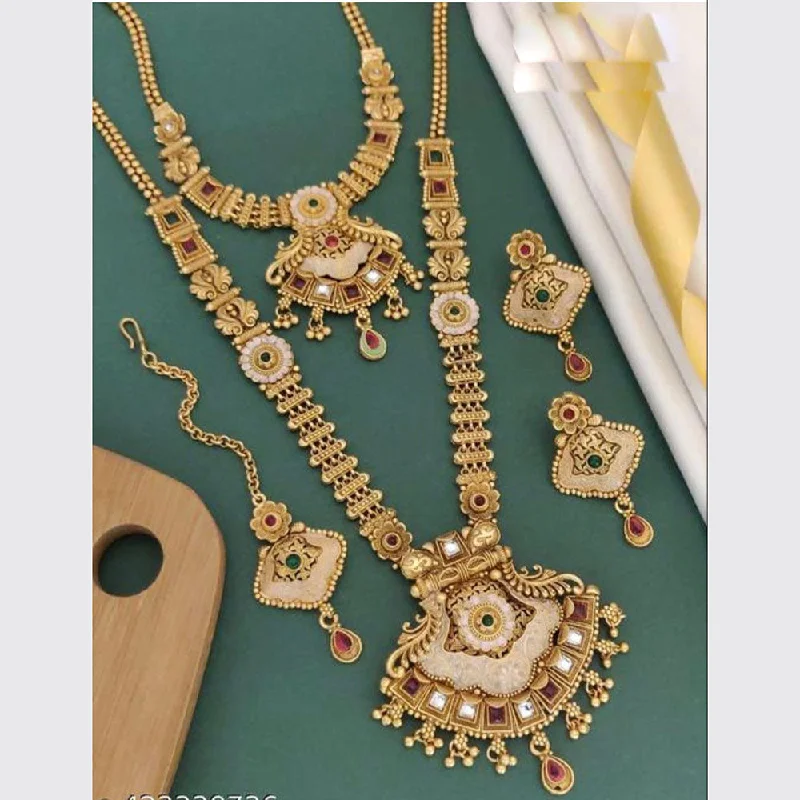 Natural Stone Necklaces-Akruti Collection Gold Plated Pota Stone And Pearls Necklace Set