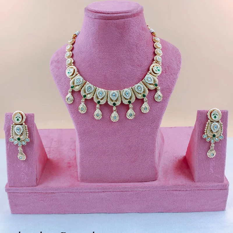 Opal Necklaces for Women-Akruti Collection Gold Plated Pota Stone Necklace Set