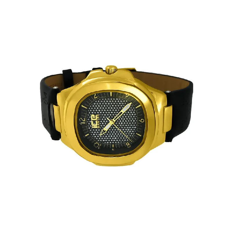 Solar-Powered Sports Watches-Modern Gold Fashion Watch Black Dial and Band